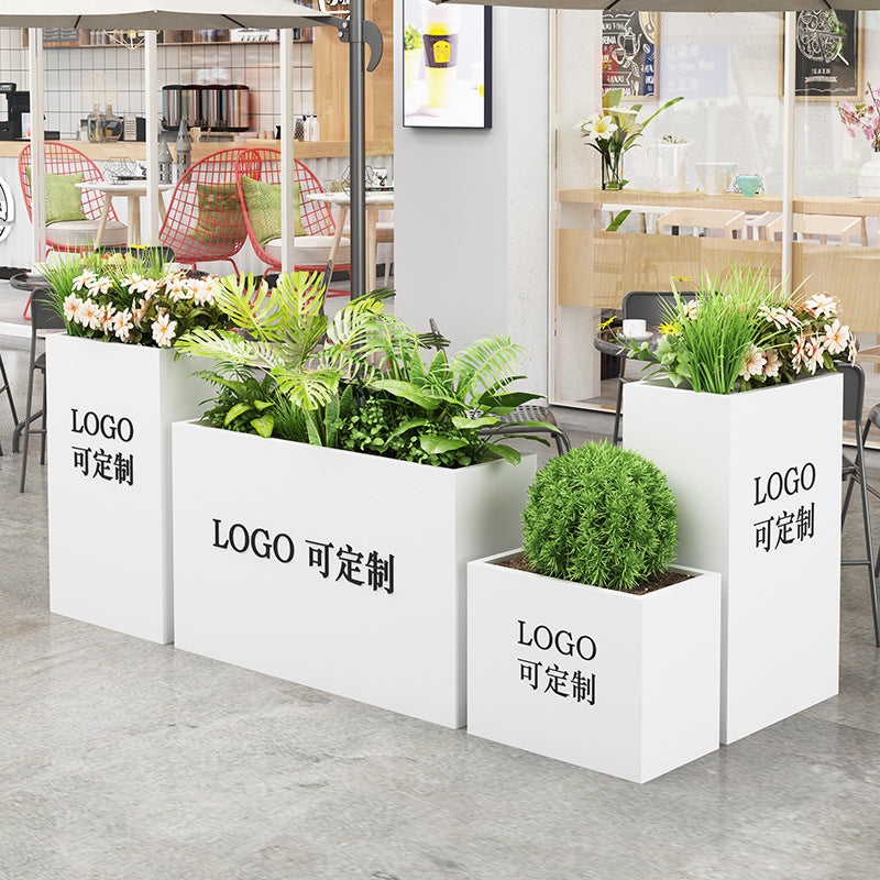 Outdoor wrought iron flower box combination Commercial street Square flower bed Outdoor flower slot External pendulum Modern stainless steel flower pot partition