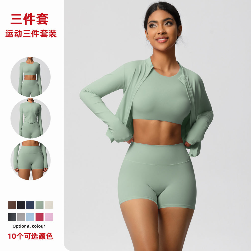 European and american high-waisted, tight-fitting yoga outfit - barely-there feel, quick-dry activewear set for women - outdoor casual, slimming, three-piece gym set