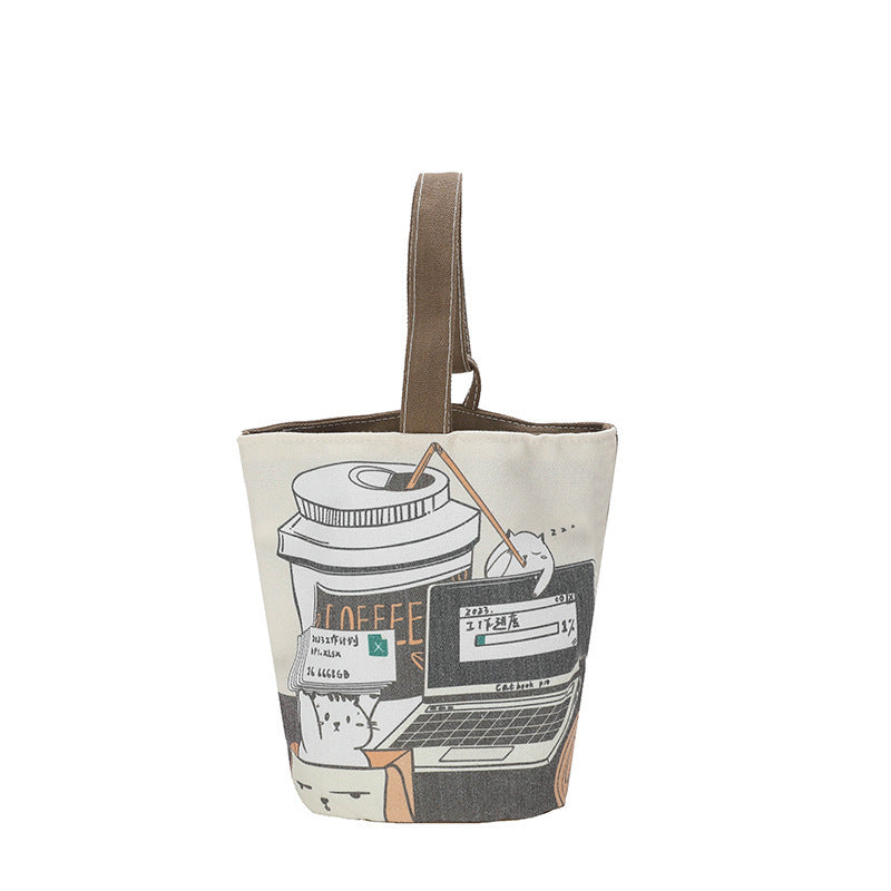 Oil painting style handbag cute print shoulder bag outdoor portable tote bag cartoon student canvas bag wholesale
