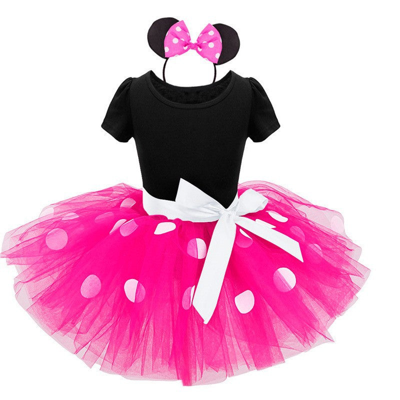 new girls' summer dance fashion polka dot european and american style mickey mouse mesh dress - dropshipping available