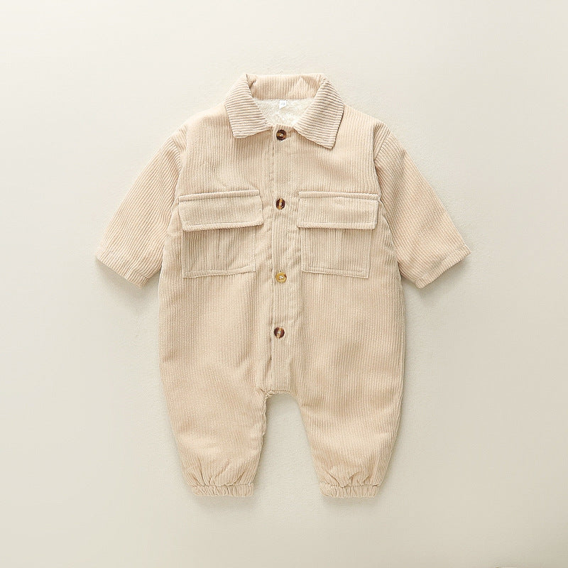 Newborn baby romper set - autumn/winter thickened cotton-padded jumpsuit for warmth, fleece-lined outerwear
