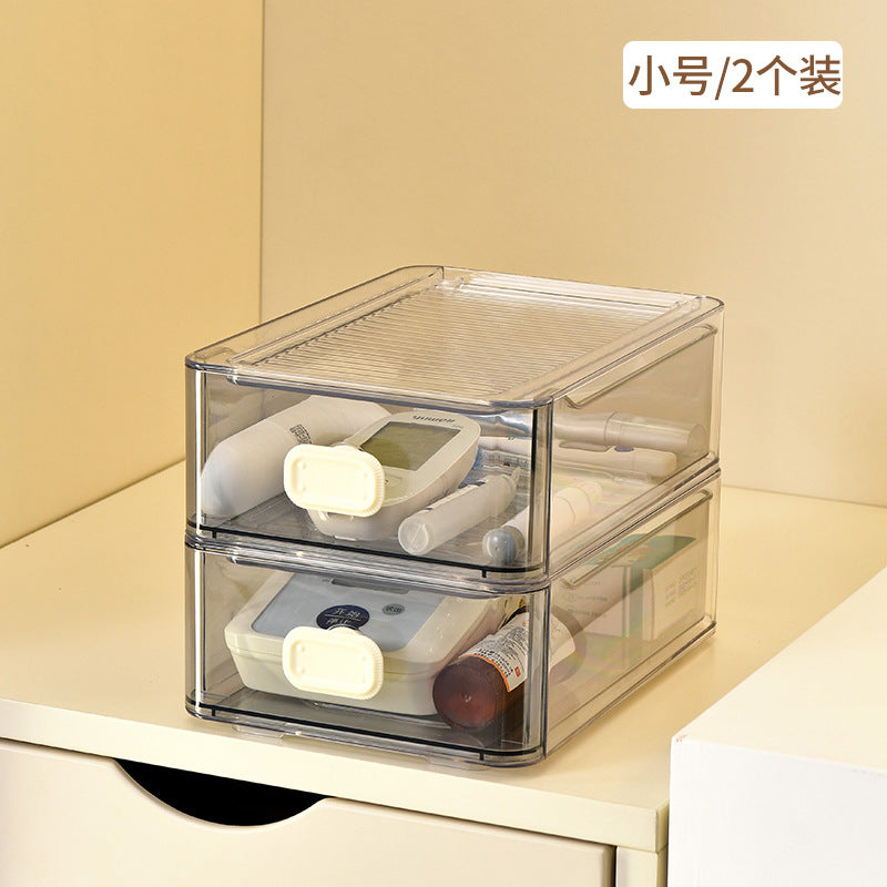 Portable drawer type medicine box dust-proof medicine box storage box household multi-functional transparent large storage box combination
