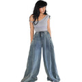 European and american style women's casual jeans -  cross-border fashion - streetwear elastic waist drawstring loose straight-leg pants