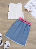 Kids' denim dress set: ribbed tank top and skirt with belt -  bestseller