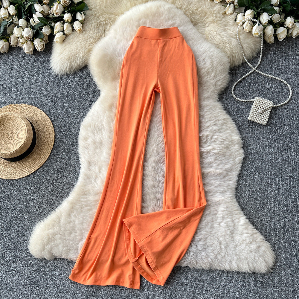 Fashion ins wear women's autumn wear pure lust hot girl elastic waist silm hip-covering slightly flared pants sports yoga pants