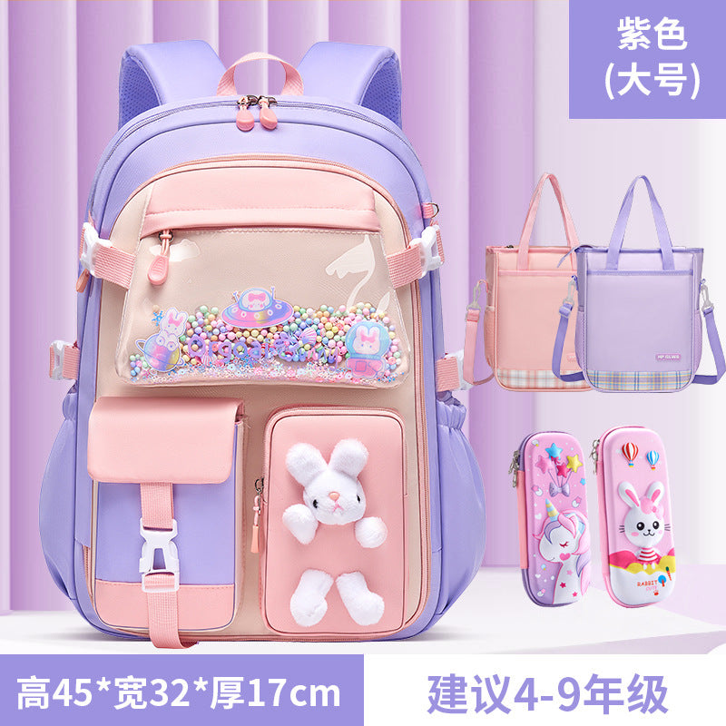 New primary school schoolbag women's refrigerator side open light large capacity load reduction cartoon children's backpack grades 1-6
