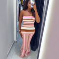 European and american cross-border women's fashion  summer new arrival: elegant bandeau striped sleeveless bodycon mini dress