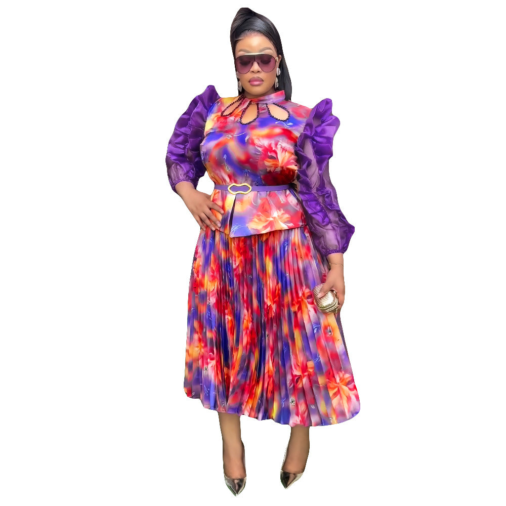 African  women's plus size cross-border printed dress new in stock fashion top and skirt two-piece set