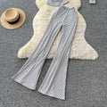Minimalist sleeveless tank top & high-waisted striped flare pants set - women's summer slimming two-piece outfit for a chic and confident look