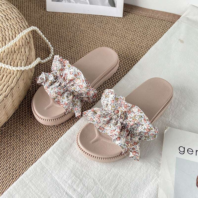 Floral print women's sandals - fairycore style, summer outdoor wear, trendy ins style, 2024 new fashion, height increasing platform beach sandals