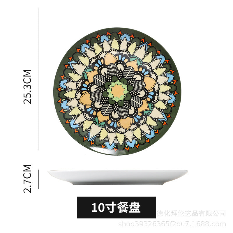 Bohemian art style new ceramic plate - creative, high-value european floral design dinner plate for home use and table setting