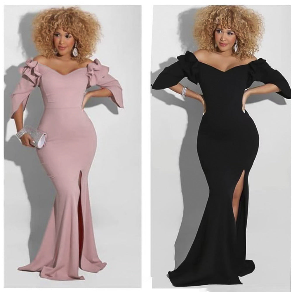 European and american export african women's evening gown elegant long one-shoulder mermaid host dress long skirt
