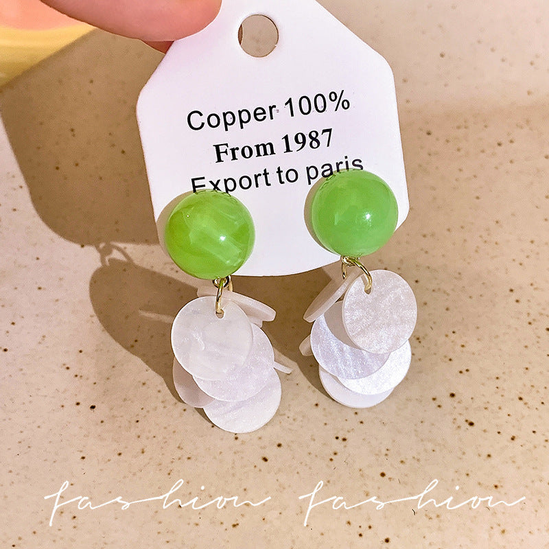Avocado green shell stud earrings - sweet dopamine earrings for women, new 2026 high-end resort style beach earrings
