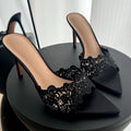 Wo huizhou city 2026 summer high heel light luxury classy lace pointed toe stiletto slippers fashion style fashion elegant