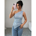 Women's new summer romantic vacation sequin embroidered fabric asymmetrical hem top tank top