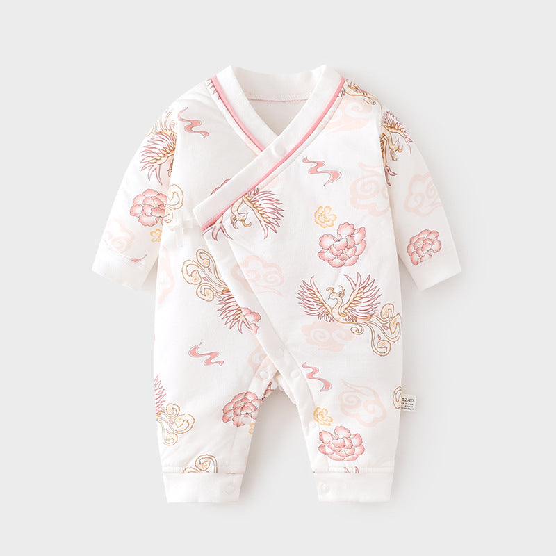 Babibele quilted jumpsuit thin cotton boneless khaki fall and winterpure cotton newborn 40g butterfly suit baby crawling suit