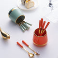 Luxury stainless steel fruit fork set - high-end dessert forks with storage jar, creative spoon and fork combination for home use
