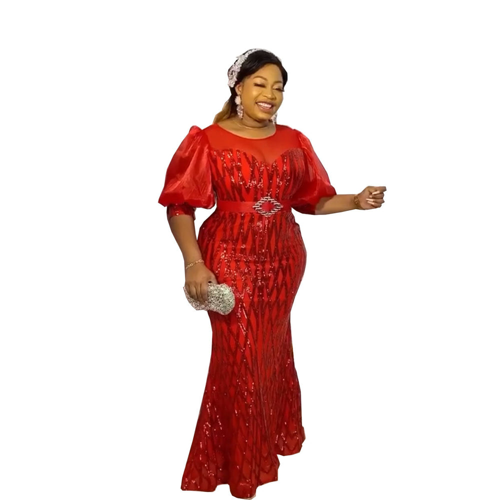European, american, and african fashion women's sequin mesh evening gown - slim fit, floor-length maxi dress - cross-border exclusive