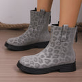 autum leopard print british styleplus size back zipper short boots thick sole round toe retroexportboots women's wholesale