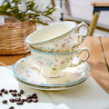 Vintage elegant court style ceramic coffee milk cup and saucer set - fresh, delicate afternoon tea, office drinking cup