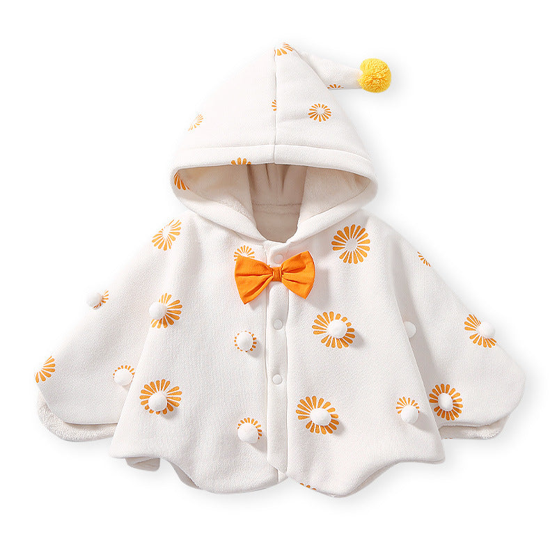 Baby outing cape, girls' winter hooded coat, children's windproof fleece-lined swaddle blanket, korean style princess autumn/winter collection
