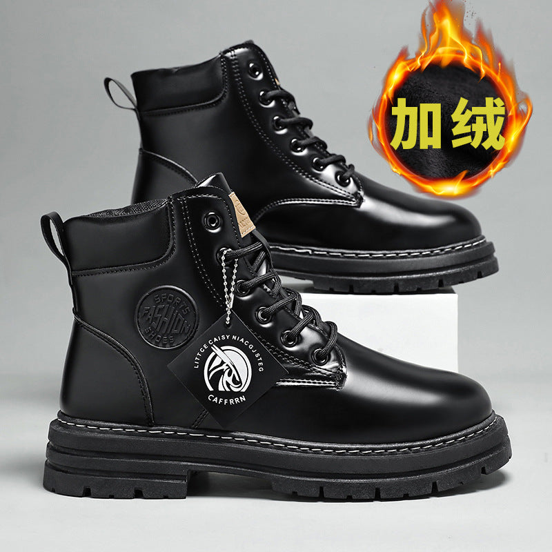 Men's martin boots: vintage british style, rugged yellow boots, fashionable and versatile, fleece-lined for warmth, thick winter boots, height-increasing work boots