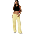 fashion light yellow casual loose pants high waist drawstring draped mop pants thin plaid