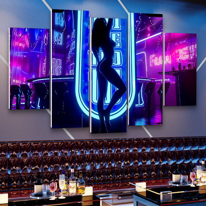 Bar clear bar wall decoration painting KTV box private room atmosphere decoration mural neon lights beautiful woman back painting