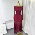 Pure desire sexy burgundy long sleevesdress women's frenchsilm a-line skirthigh waisteleganceelegant long skirt
