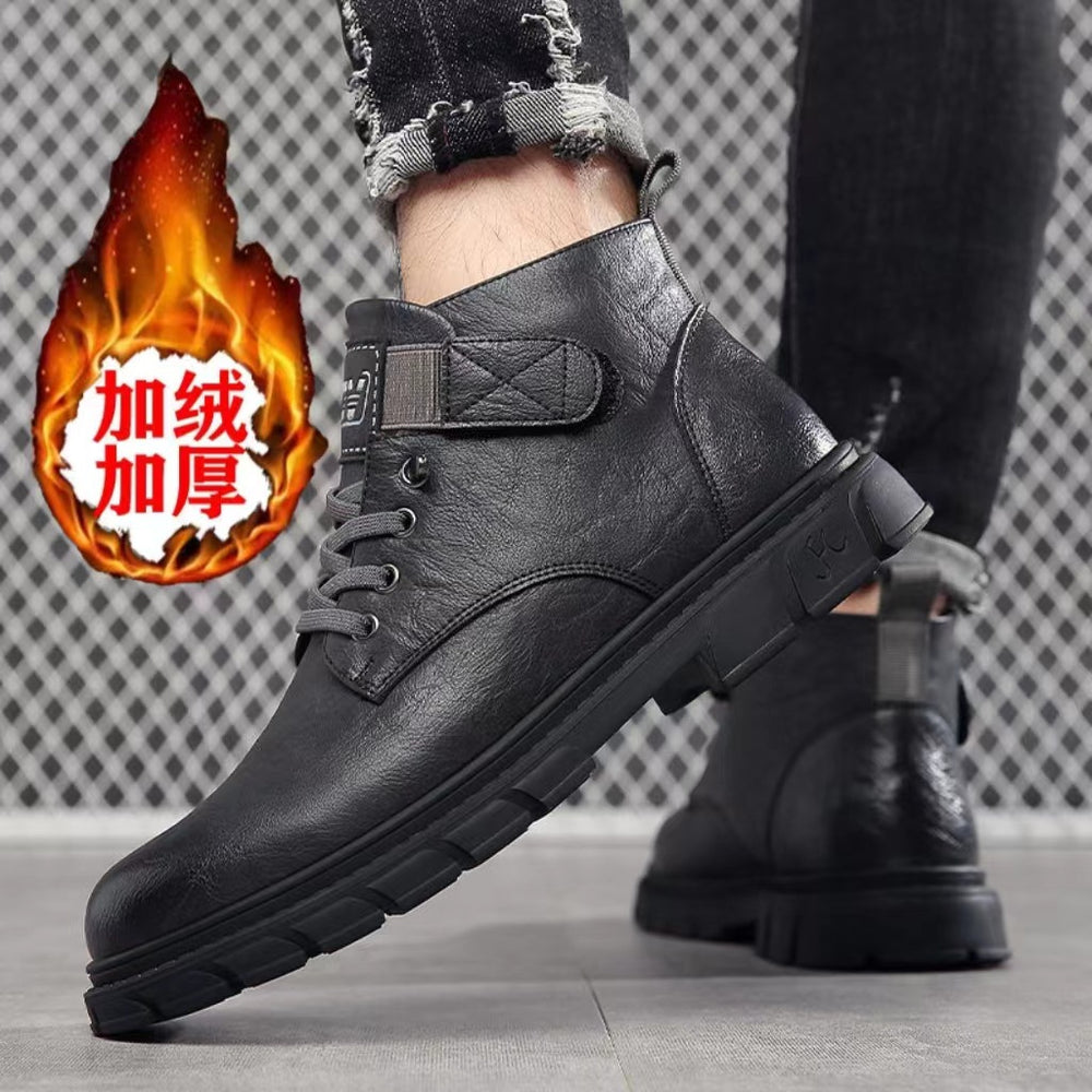 Men's winter warm cotton shoes - fleece lined, non-slip, casual high-top cotton shoes for men, elderly cotton shoes, men's leather cotton shoes for seniors