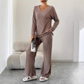 Influencer's choice:  fall/winter ribbed knit brushed cotton loungewear set - versatile for home or out, cross-border fashion casual
