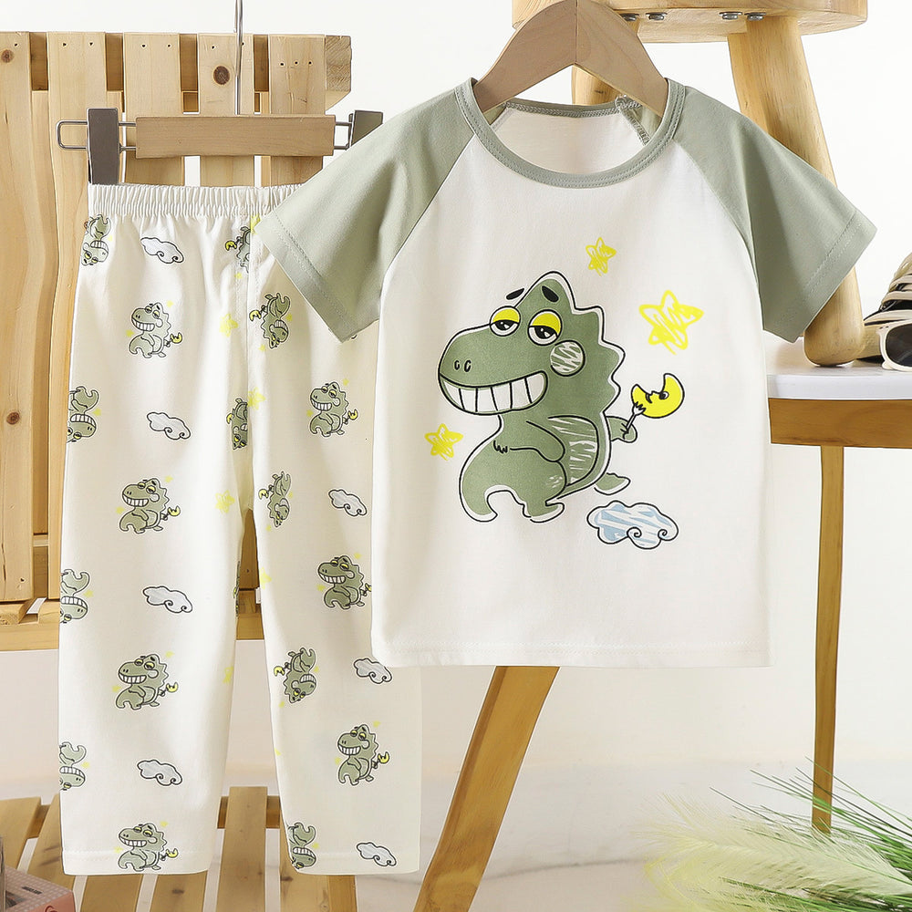 Kids' short-sleeve cotton set: summer t-shirt & pajamas for boys & girls - perfect for home wear and sleepwear