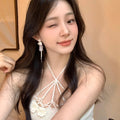 Super sparkling zircon flower beach vacation style tassel long earrings for women, square and round face earrings, 2025 new high-end design