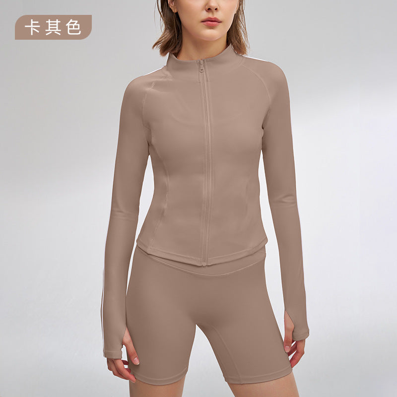 Autumn yoga long sleeve activewear fashion fitness jacket slim fit women's top zipper sun protection breathable outerwear