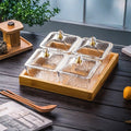 [4-compartment fruit plate with lid and gold rim] + wooden plate, thickened plastic