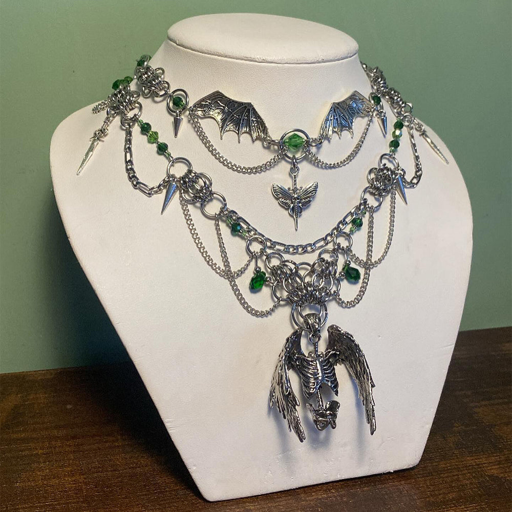 Halloween dance party accessories wholesale: european and american cross-border retro dark skull angel necklace, women's multi-layered layering accessories
