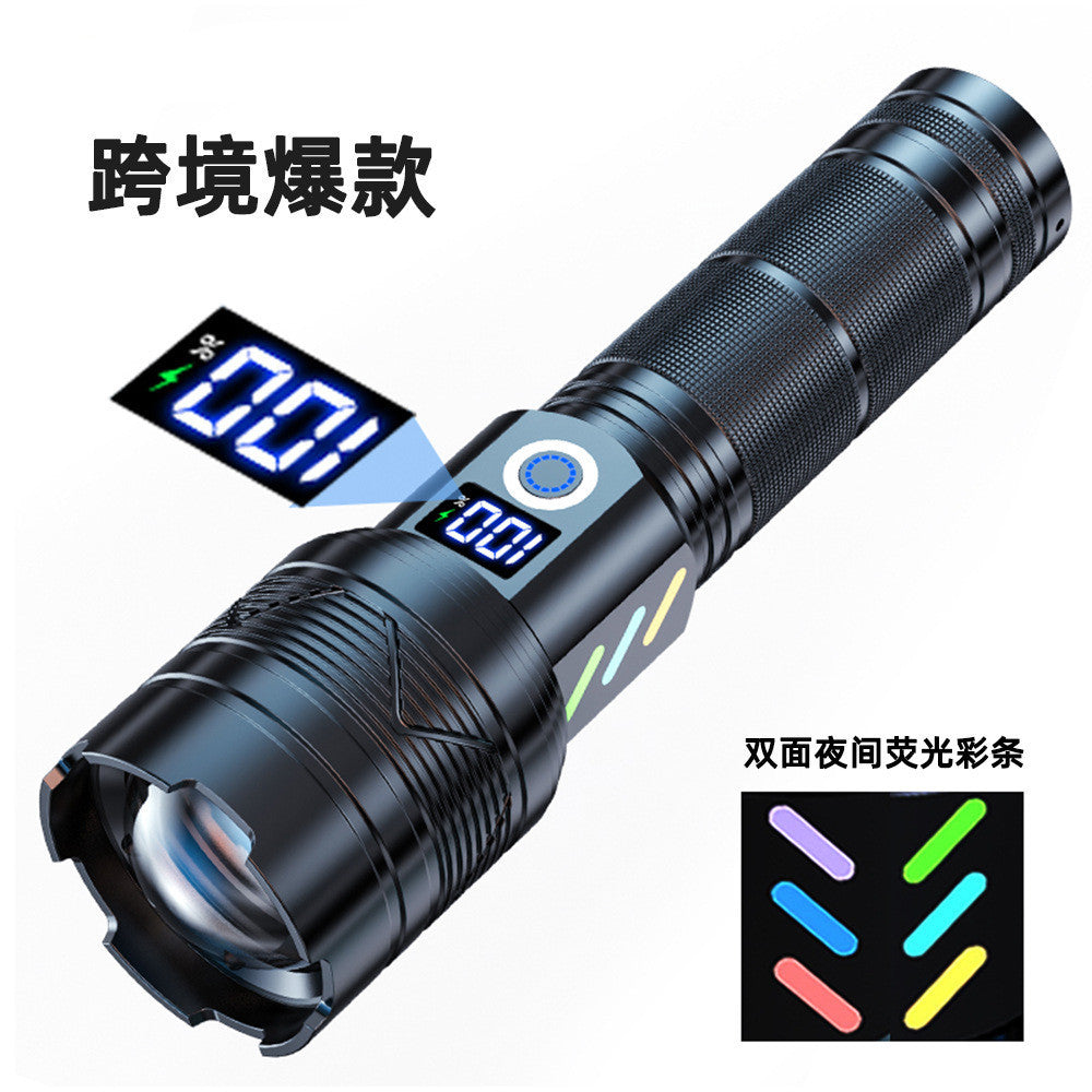 Cross-border new LED strong light USB charging flashlight, super bright long-range high-power white laser digital flashlight