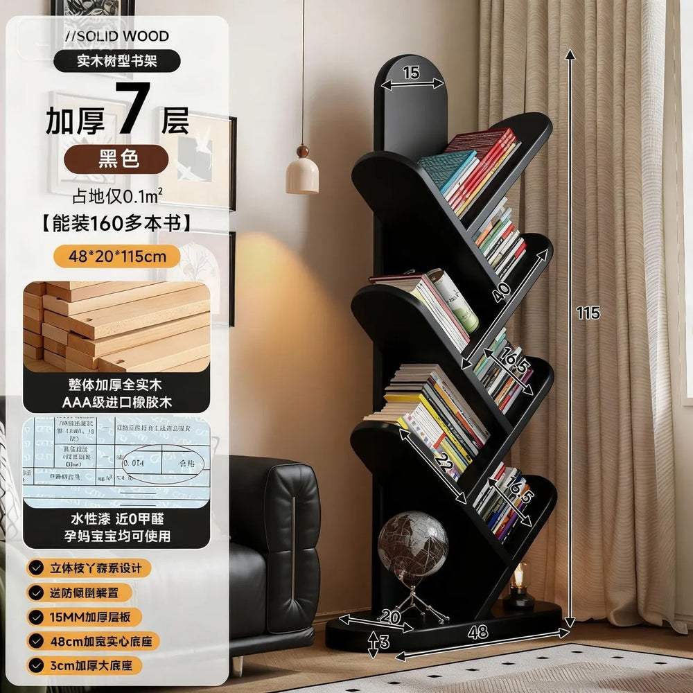 Solid wood bookshelf tree branch floor-standing bookcase storage rack living room wall bedside bedside table replacement bookshelf