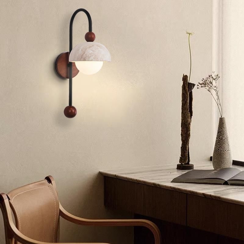New chinoiserie medieval yellow travertine walnut wall lamp retro living room bedroom bedside stair corridor aisle atmosphere lamp