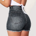 Amazon  hot selling denim shorts women's summer ins trendy high waist hem elastic ripped washed jeans