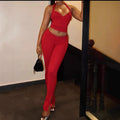 European and american cross-border women's fashion:  autumn new arrival - solid color sleeveless halter neck sexy top & leggings casual set