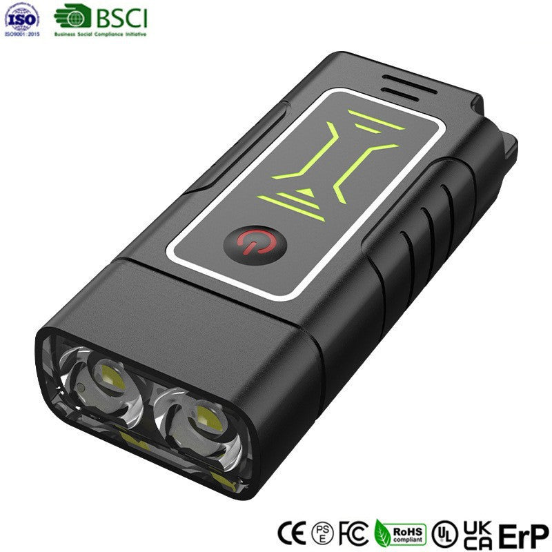 Mini Multifunctional Double Light Flashlight Life Waterproof Compact Lightweight Cycle Charging Outdoor Camping Strong Light Long Distance Shot