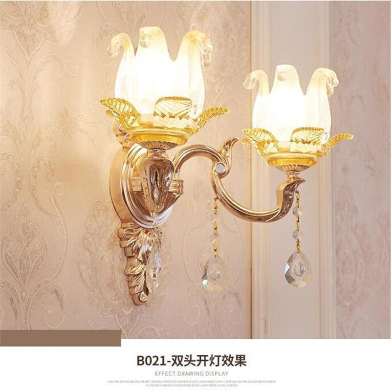 European crystal wall lamp - bedroom bedside, living room, hallway, aisle - single/double head candle decorative wall led sconce