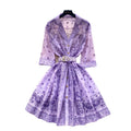 Frenchretrofashionable suit collar half length sleeves strap waist printingdress women's summer slimming look single-breasted short skirt