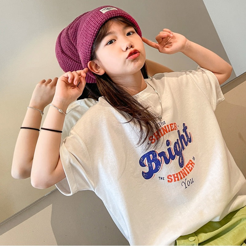 Girls' spring collection : new t-shirts for girls, middle and big kids, spring/autumn base layers, versatile tops for children, korean style