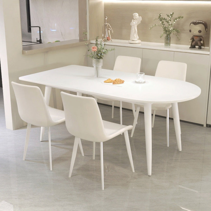 Modern minimalist light luxury table peninsula pure white rock slab dining table and chair set, home small apartment cream style dining table