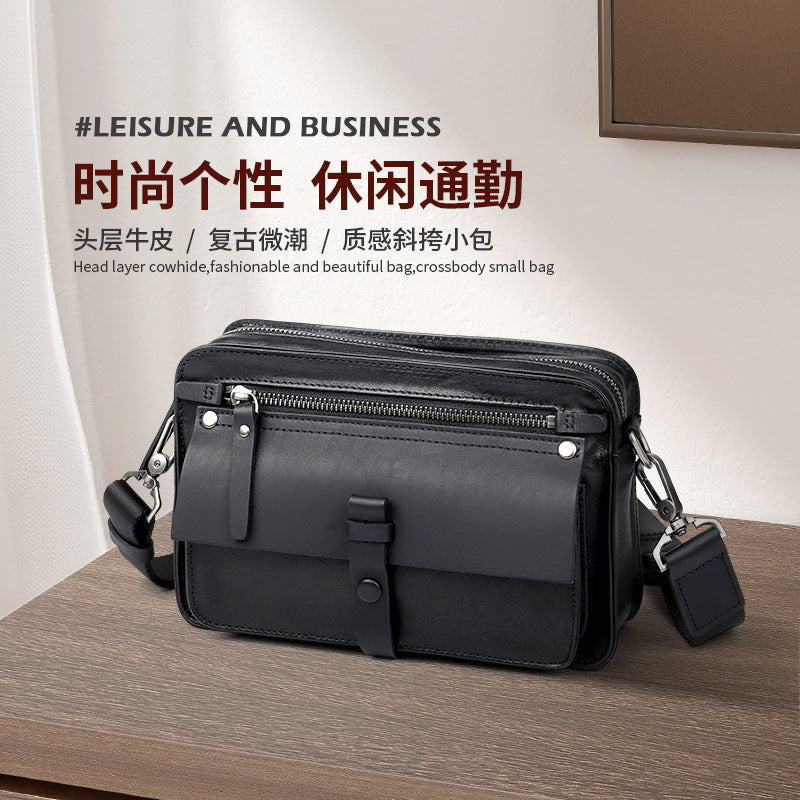 New leather men's bag horizontal casual niche men's messenger bag fashion commuter first layer cowhide men's shoulder bag