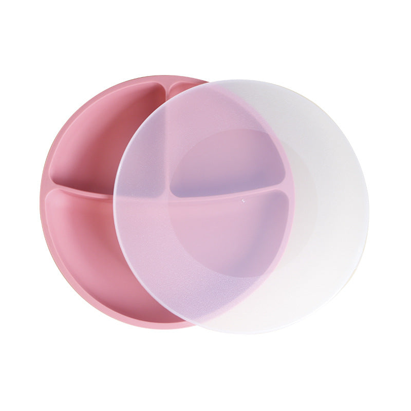 Kids tableware baby platinum silicone bowl baby silicone suction cup divider dinner plate food grade silicone tableware
