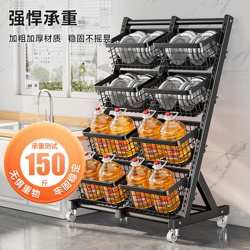 Kitchen storage rack Floor-to-ceiling multi-layer vegetable and fruit multi-functional vegetable basket Living room snack storage rack with wheels