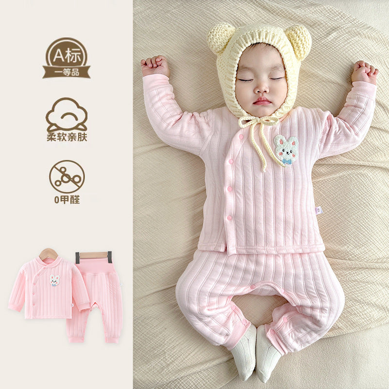 Baby clothes autumn winter quilted heattech clothing suit high waist belly protection baby autumn clothes long underwear close-fitting bottoms